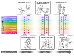 The sets of multimodal cues that caregivers highlight within the rhythmic structure of a song are variable across repeated verses and performances depending on whether their infant can see them, their interactional goals, and their child's current needs and skillset, among other constraints.